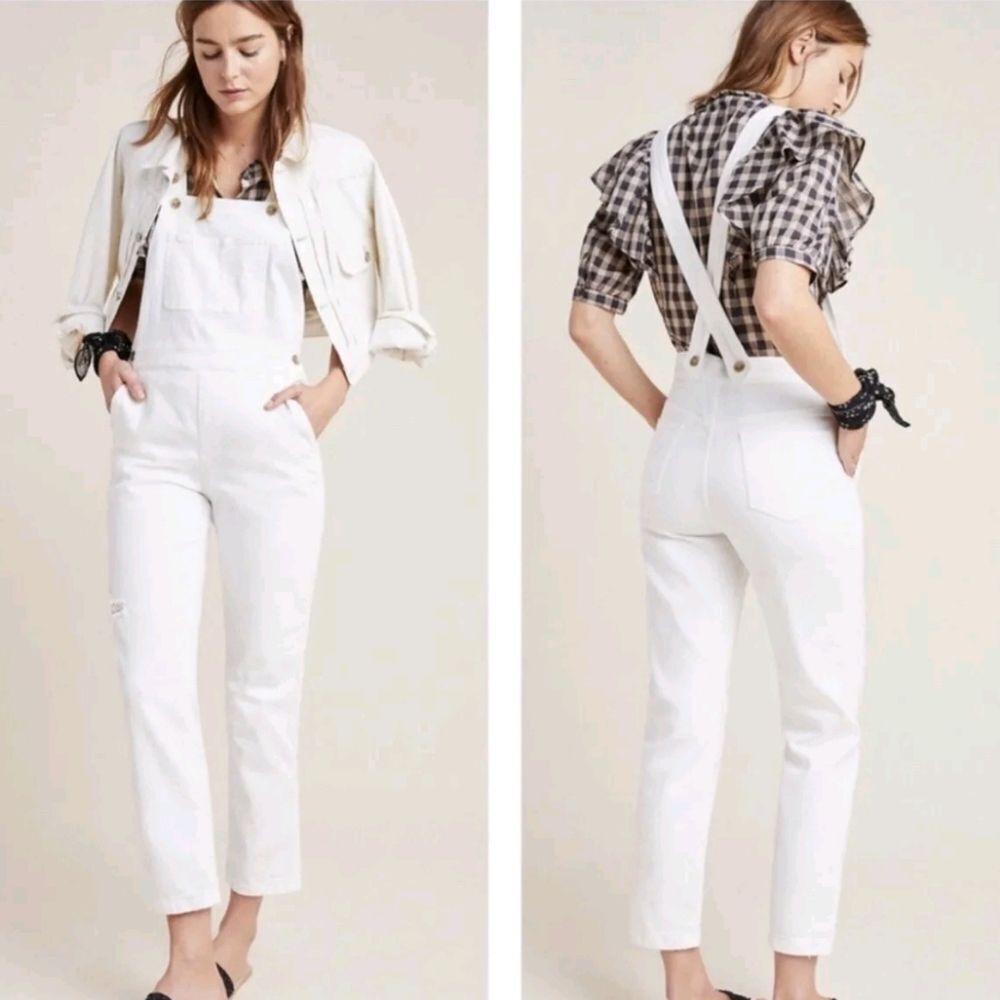 Anthropologie Pilcro and the Letterpress White Distressed Overalls US 25